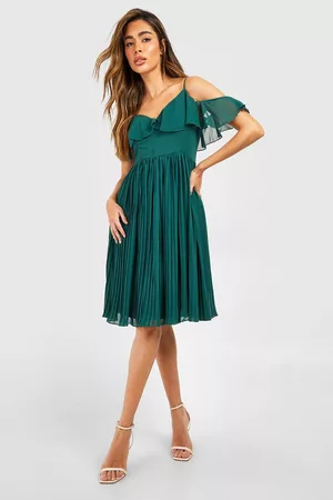 Boohoo Womens Cold Shoulder Ruffle Midi Bridesmaid Dress - - 4