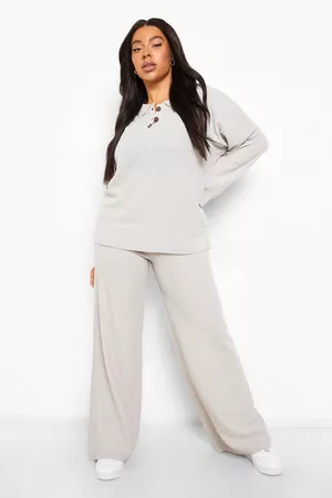 Boohoo Womens Plus Knitted Button Top & Trouser Set - - 12