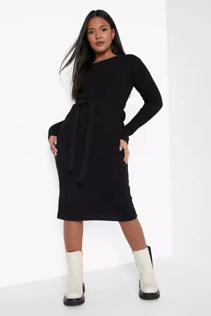 Boohoo Womens Plus Belted Rib Knit Dress - - 12