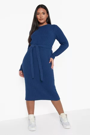 Boohoo Womens Plus Recycled Belted Rib Knit Dress - - 12