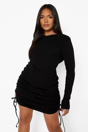 Boohoo Womens Plus Rib Ruched Long Sleeve Bodycon Dress - - 16
