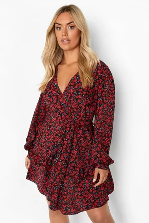 Boohoo Womens Plus Floral Raffle Wrap Skater Dress - - 16