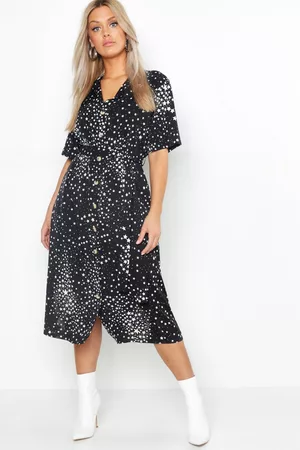 Boohoo Womens Plus Star Print Button Detail Midi Dress - - 12