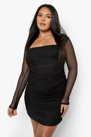 Boohoo Womens Plus Square Neck Ruched Mesh Bodycon Dress - - 12