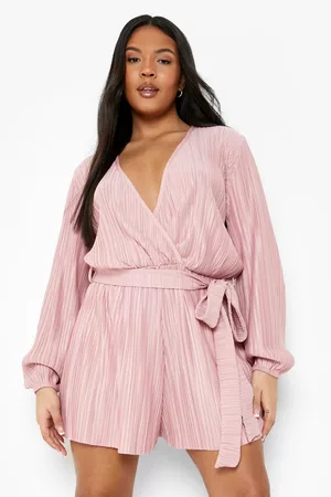 Boohoo Womens Plus Plisse Wrap Belted Romper - - 16