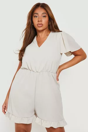 Boohoo Womens Plus Woven Plunge Frill Detail Romper - - 24