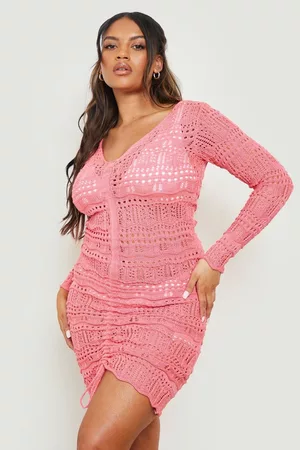 Boohoo Womens Plus Crochet Ruched Beach Dress - - 12