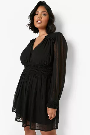 Boohoo Womens Plus Dobby Long Sleeve Skater Dress - - 12