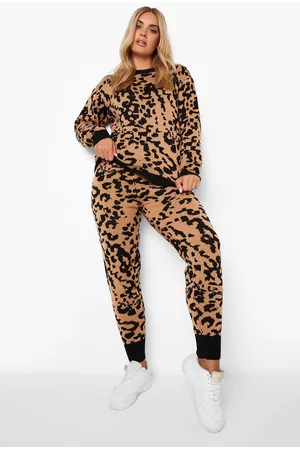 Boohoo Womens Plus Knitted Leopard Loungewear Set - - 12