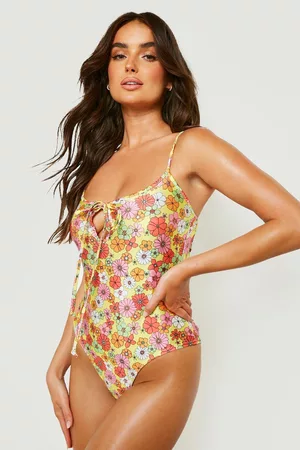 Boohoo Womens Bright Floral Strappy Tie Bathing Suit - - 2
