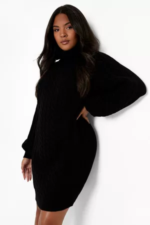 Boohoo Women Knitted Dresses - Womens Plus Recycled Cable Knit Sweater Dress - - 12