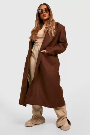 Boohoo Womens Plus Belted Wool Look Coat - - 12