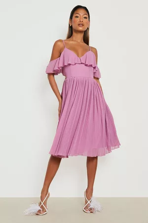 Boohoo Womens Cold Shoulder Ruffle Midi Bridesmaid Dress - - 4