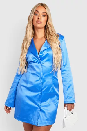 Boohoo Women Blazer Dresses - Womens Plus Power Shoulder Satin Blazer Dress - - 12