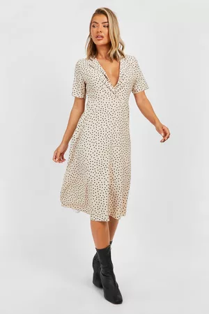 Boohoo Womens Polka Dot Shirt Style Midi Dress - - 4