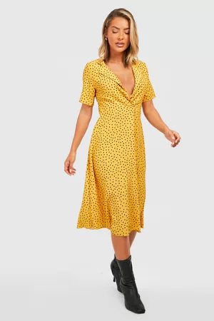 Boohoo Womens Polka Dot Shirt Style Midi Dress - - 4