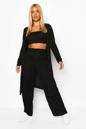 Boohoo Womens Plus Rib 3 Piece Duster Two-Piece - - 24