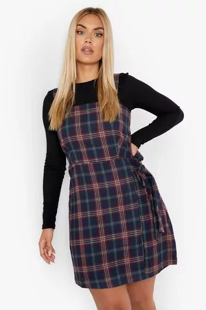 Boohoo Womens Plus Flannel Wrap Pinafore Dress - - 12