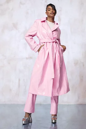 Boohoo Womens Kourtney Kardashian Barker High Shine Faux Croc Trench Coat - - 2