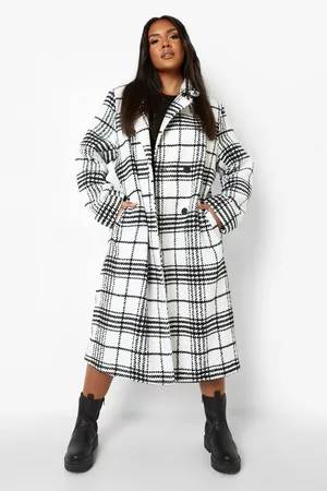 Boohoo Womens Plus Flannel Wool Look Coat - - 12