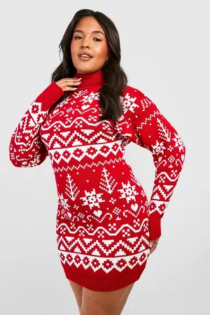 Boohoo Womens Plus Fairisle Turtleneck Sweater Dress - - 24