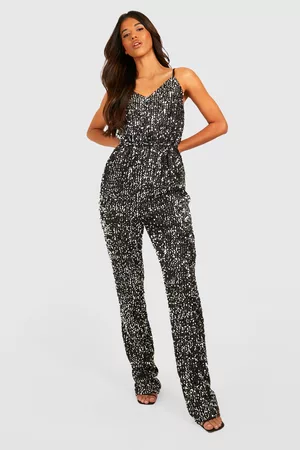 Boohoo Womens Tall Strappy Sequin Jumpsuit - - 2