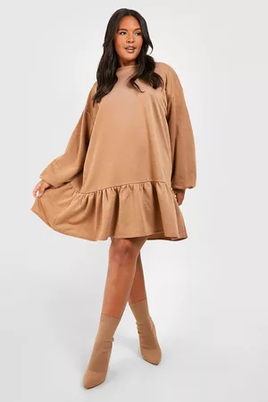 Boohoo Women Casual Dresses - Womens Plus Oversized Peplum Detail Sweater Dress - - 12