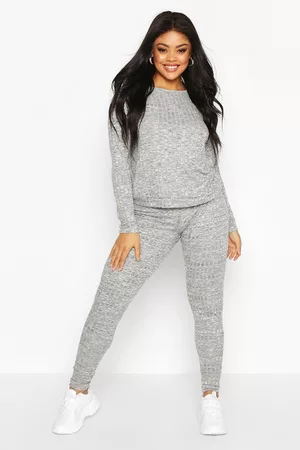 Boohoo Womens Plus Rib Top And Jogger Two-Piece - - 12