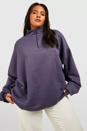 Boohoo Women Oversized Zip Up Hoodies - Womens Plus Oversized Half Zip Sweater - - 12