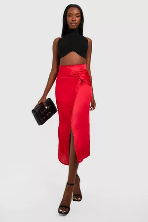 Boohoo Womens Satin Knotted Split Midaxi Skirt - - 2