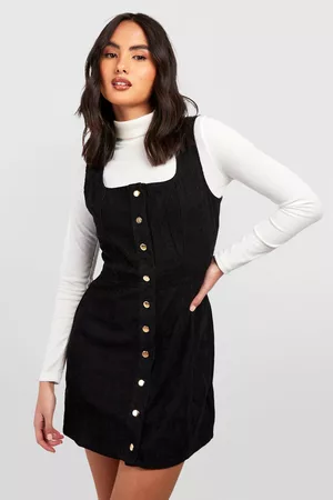 Boohoo Womens Corduroy Button Through Pinafore Dress - - S