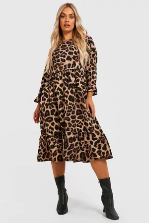 Boohoo Womens Plus Woven Leopard Midi Smock Dress - - 12