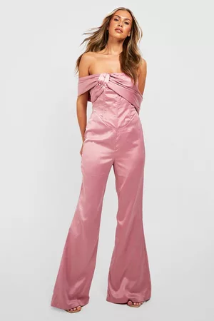 Boohoo Womens Satin Off The Shoulder Corset Detail Jumpsuit - - 4