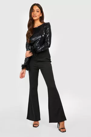 Boohoo Womens Feather Cuff Sequin Jumpsuit - - 4
