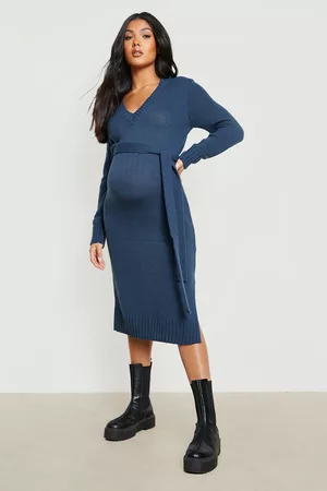 Boohoo Womens Maternity V Neck Sweater Midi Dress - - 4