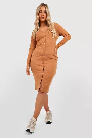 Boohoo Womens Plus Soft Knitted Collared Button Up Midi Dress - - 12