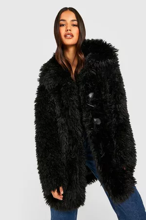 Boohoo Womens Shaggy Teddy Fur Duffle Coat - - 4