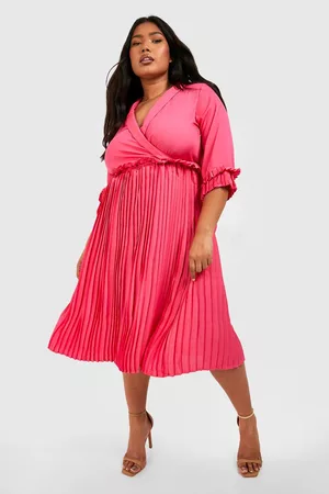 Boohoo Womens Plus Woven Pleated Ruffle Midi Skater Dress - - 12