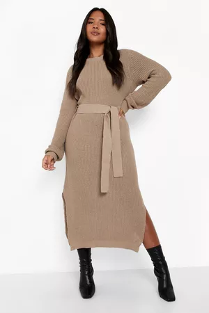 Boohoo Women Knitted Dresses - Womens Plus Belted Knitted Midi Dress - - 12