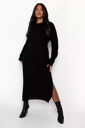 Boohoo Women Knitted Dresses - Womens Plus Belted Knitted Midi Dress - - 12