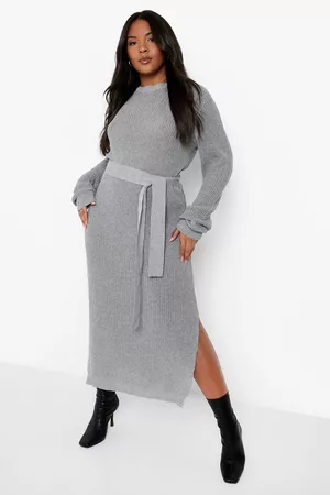 Boohoo Womens Plus Belted Knitted Midi Dress - - 12