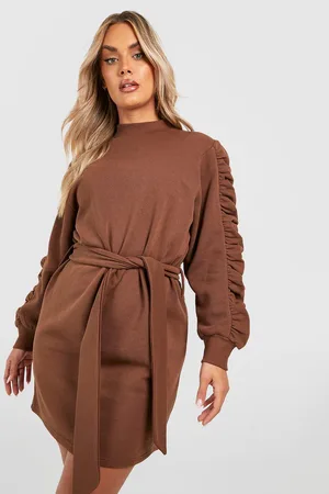 Plus Ruched Sleeve Sweatshirt Dress