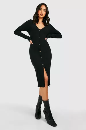 Boohoo Womens Soft Rib Button Down Midi Dress - - 4