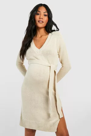 Boohoo Womens Maternity V Neck Sweater Midi Dress - - 4