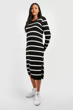 Boohoo Women Casual Dresses - Womens Maternity Stripe Crew Neck Sweater Midi Dress - - 4