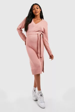 Boohoo Women Casual Dresses - Womens Maternity V Neck Sweater Midi Dress - - 4