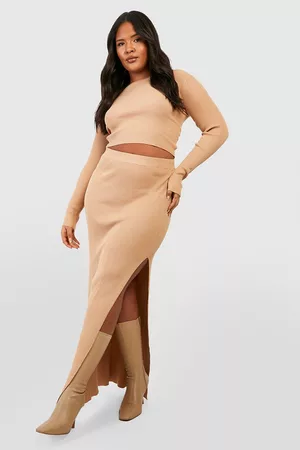 Boohoo Women Sweats - Womens Plus Rib Knit Sweater And Maxi Skirt Co-Ord - - 12