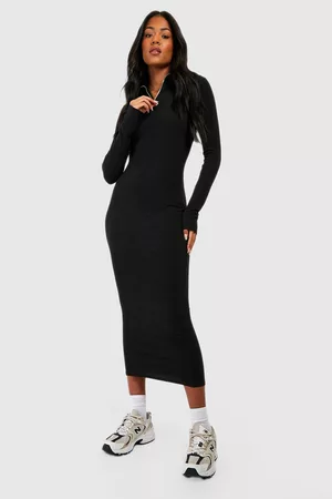 Boohoo Womens Tall Soft Rib Zip Longsleeve Midaxi Dress - - 2