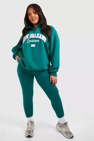 Boohoo Women Oversized Sweaters - Womens Plus Oversized Varisty Half Zip Sweatshirt And Legging - - 12