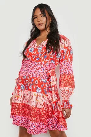 Boohoo Womens Plus Woven Mixed Print Wrap Dress - - 12
